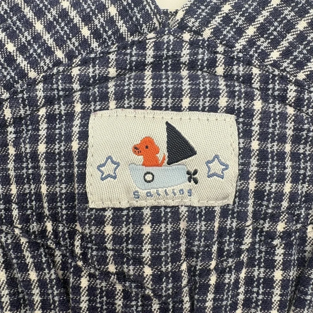 Vintage Gymboree Overall Boys 6-12 Months Blue Check Dog Sailboat Nautical